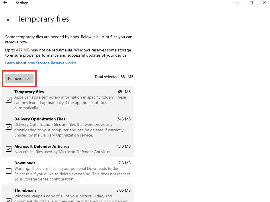 Select the files and click on Remove files