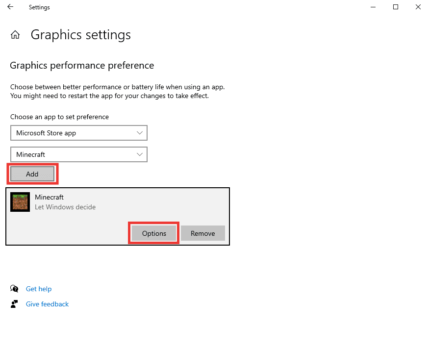 Click on Add and then click on Options