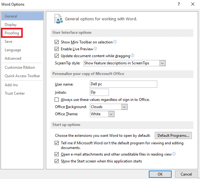 click on Proofing. How to Enable or Disable Auto Capitalization in Word
