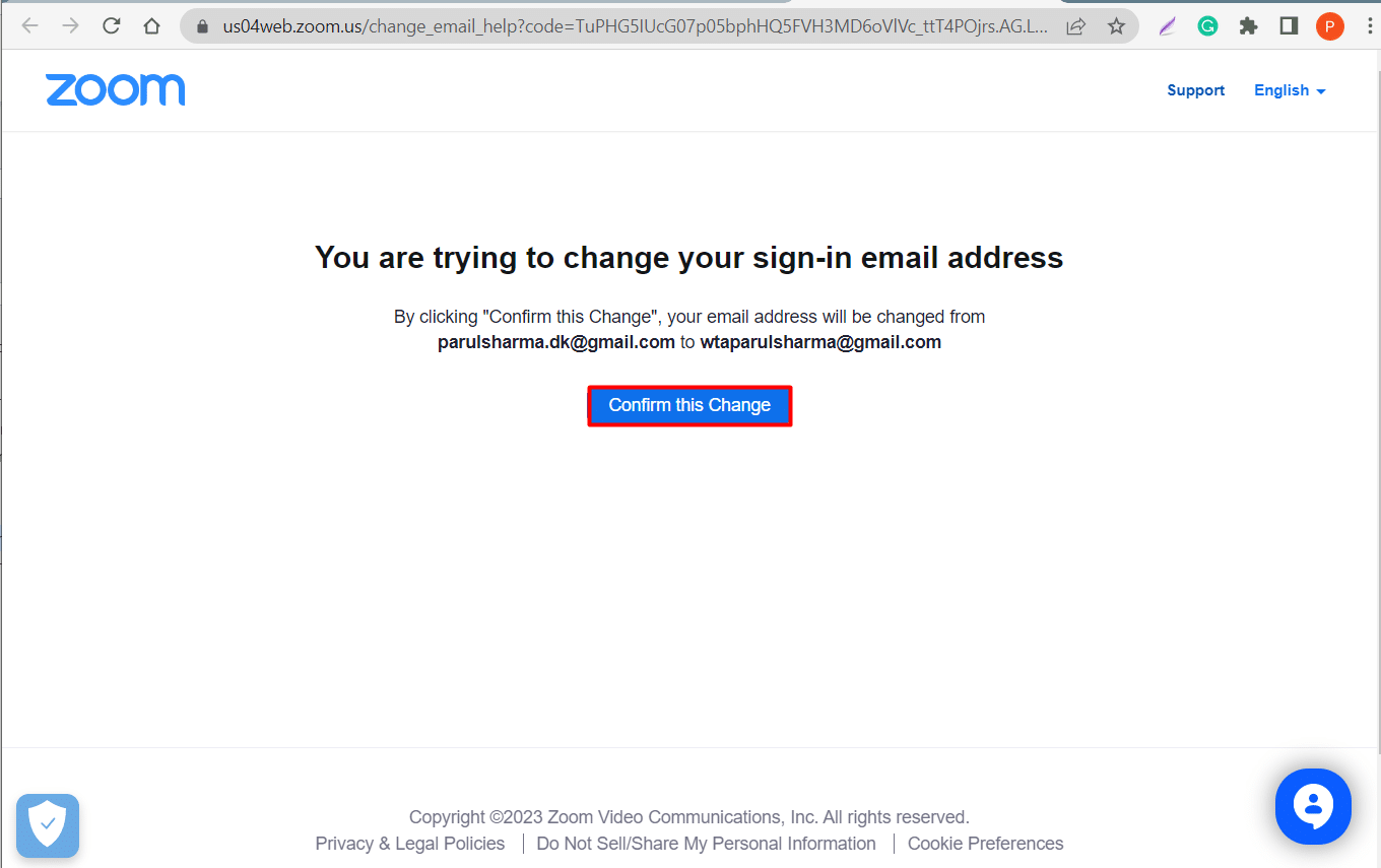 Click on confirm this Change