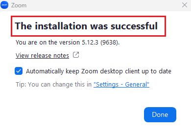 the installation was successful