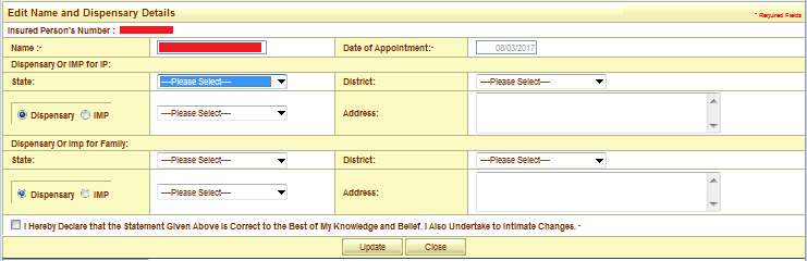 how to change esic dispensary address