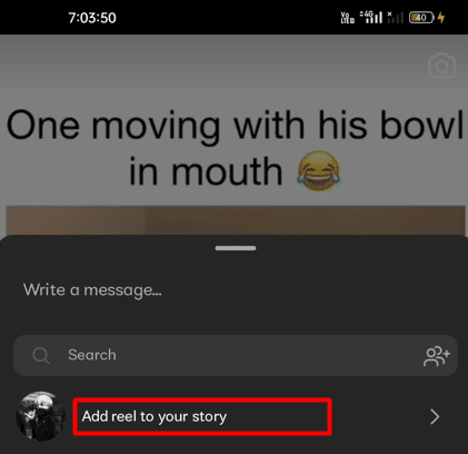 Within the pop-up menu, select Add reel to your story | How to Make Video Play on Instagram Story