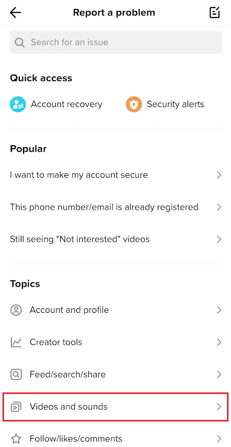 tap on Videos and sounds under the Topics section