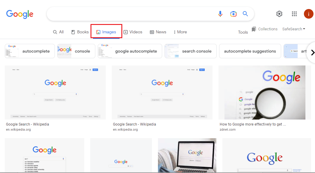 Upload an image in Google Images search bar