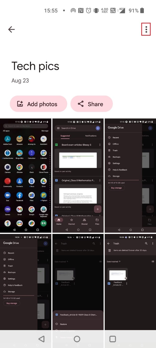 Tap on the three dots at the top right corner | How to Delete Google Auto Backup Pictures