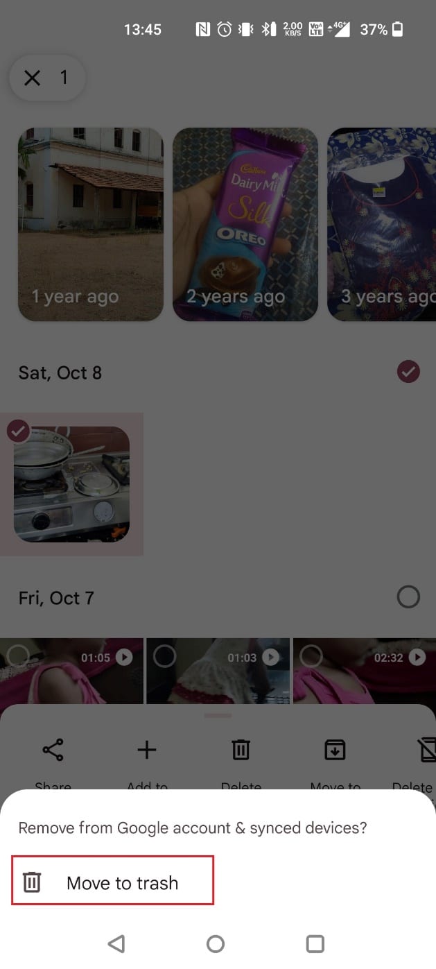Tap on Move to trash | stop Google Photos from saving photos