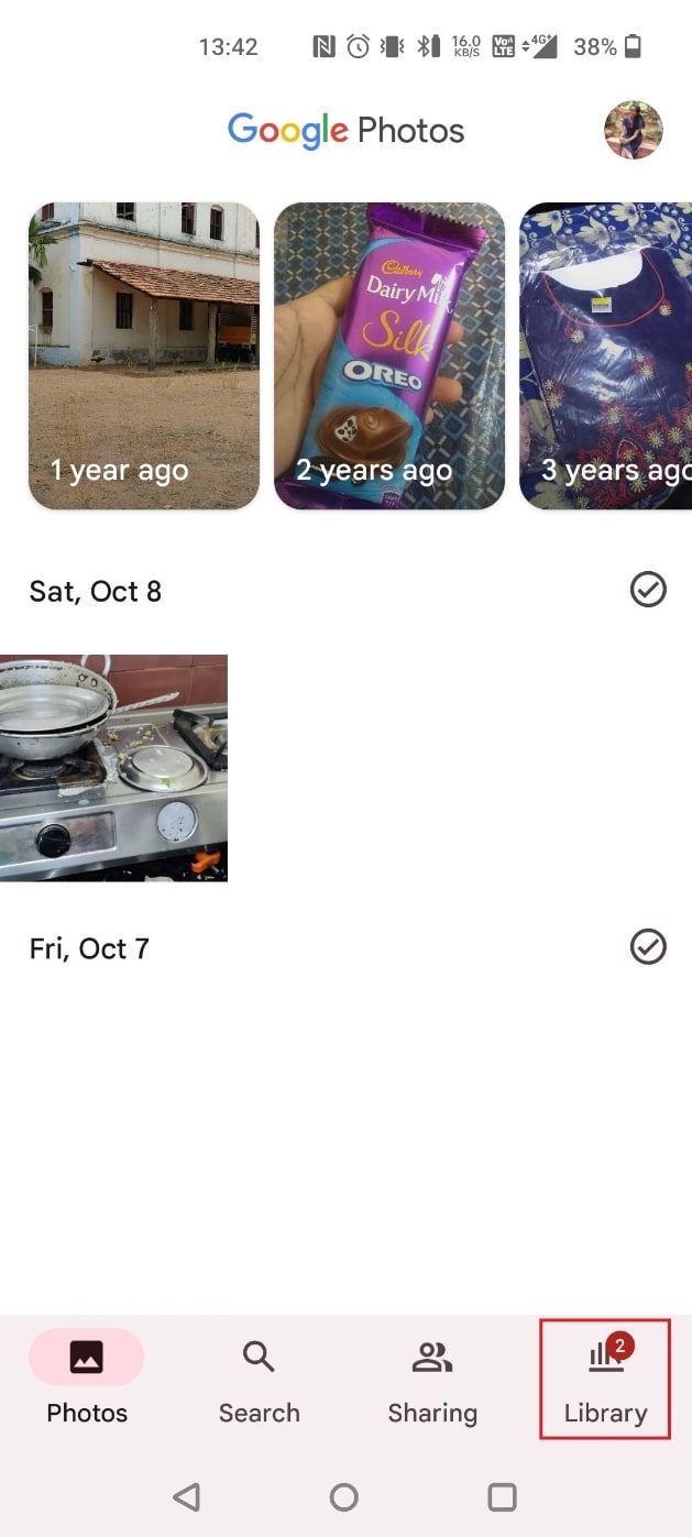 Open Google Photos and tap on Library at the bottom right corner | stop Google Photos from saving photos