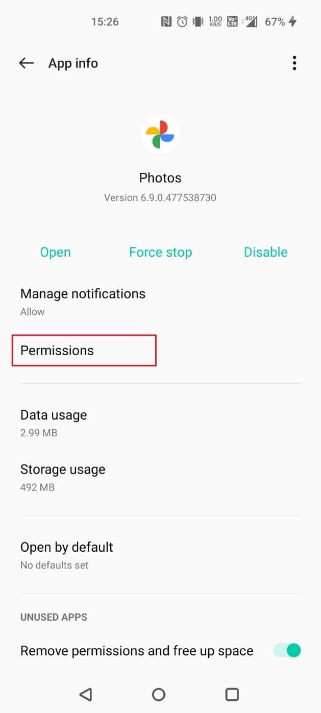 Tap on Permissions