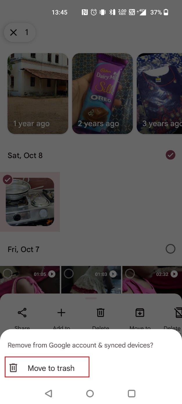 Tap on Move to trash | How to Delete Google Auto Backup Pictures