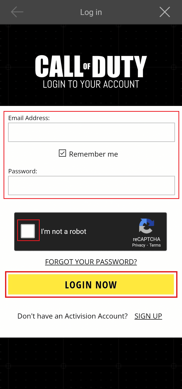 Enter your email and password, mark the robot verification field, and click on LOGIN NOW