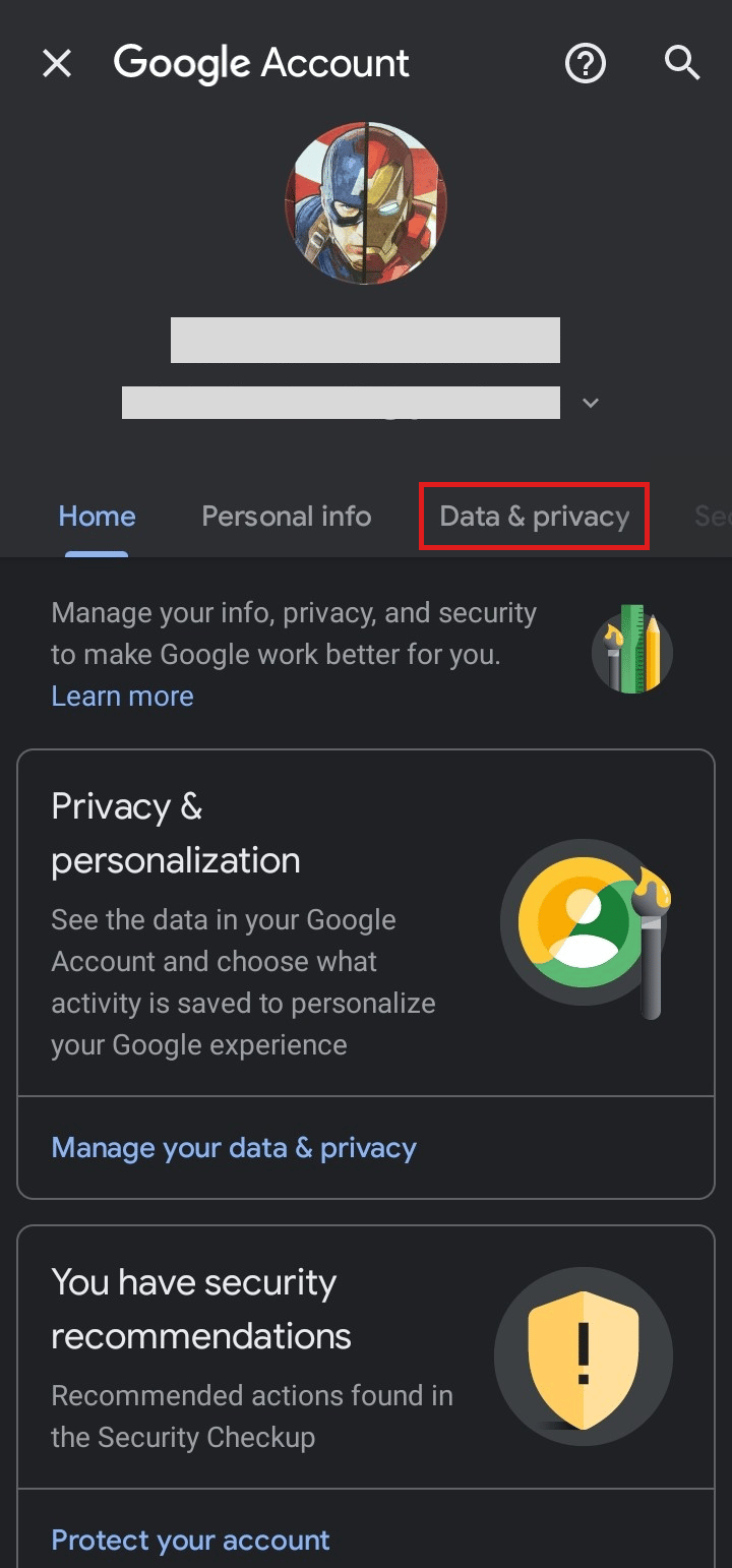 Tap on Data & privacy option.