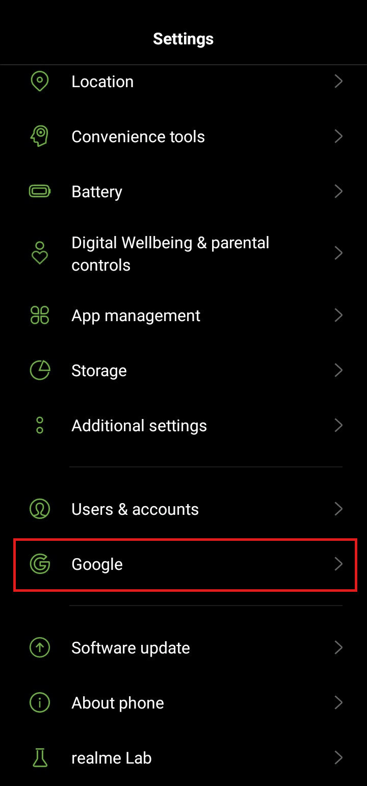 Scroll down to the bottom and tap on Google.