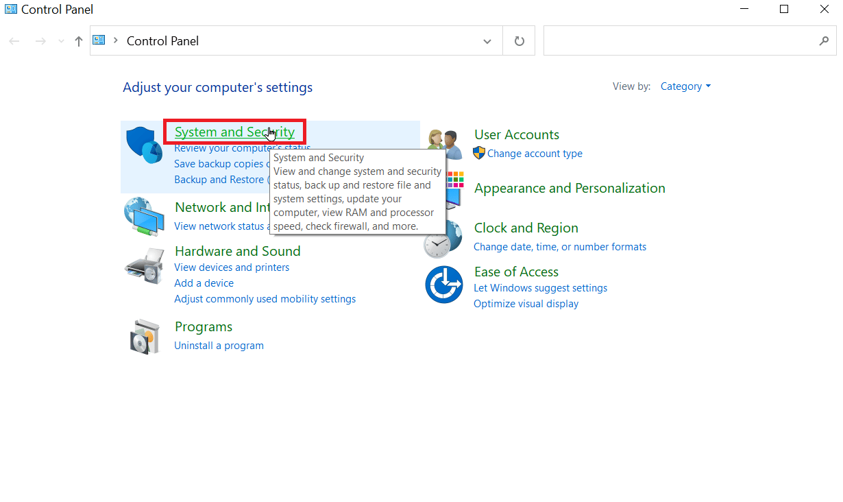 click on system and security