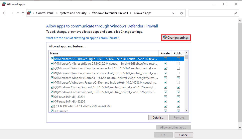 Click on the Change settings button on the next window