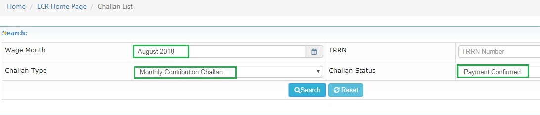 EPF Paid challan download