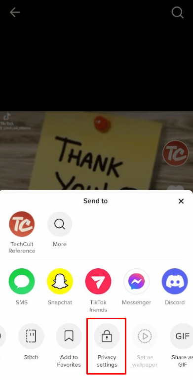 Swipe left over the last row and choose Privacy Settings.