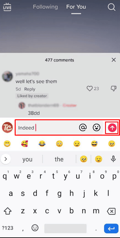Enter your message in the text field and tap on the send icon | How to Reply to a Comment on TikTok