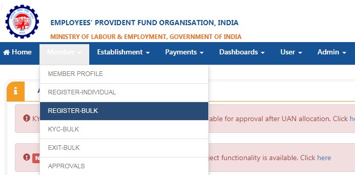 bulk registration of employees in new epfo unified portal