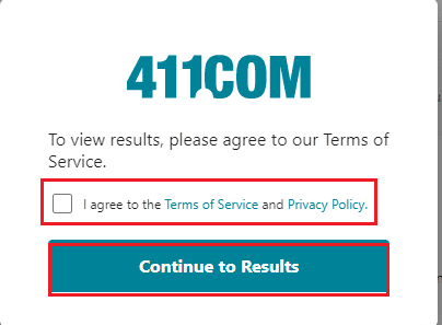 Agree to the agreement policy of the Terms of Service window and click on the Continue to Results button on the window