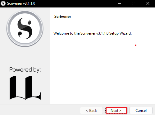 click on next in Scrivener setup