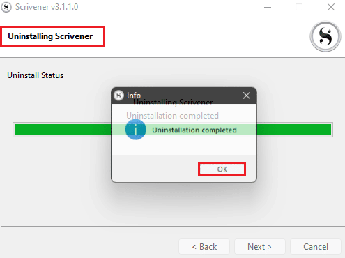 Scrivener uninstallation complete