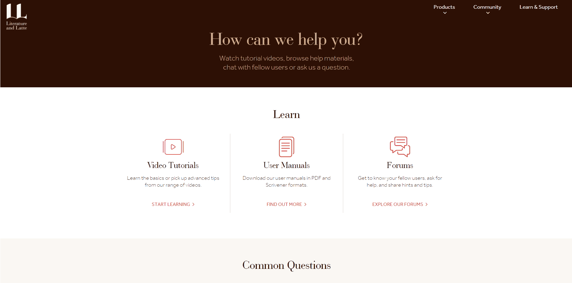 Scrivener support page