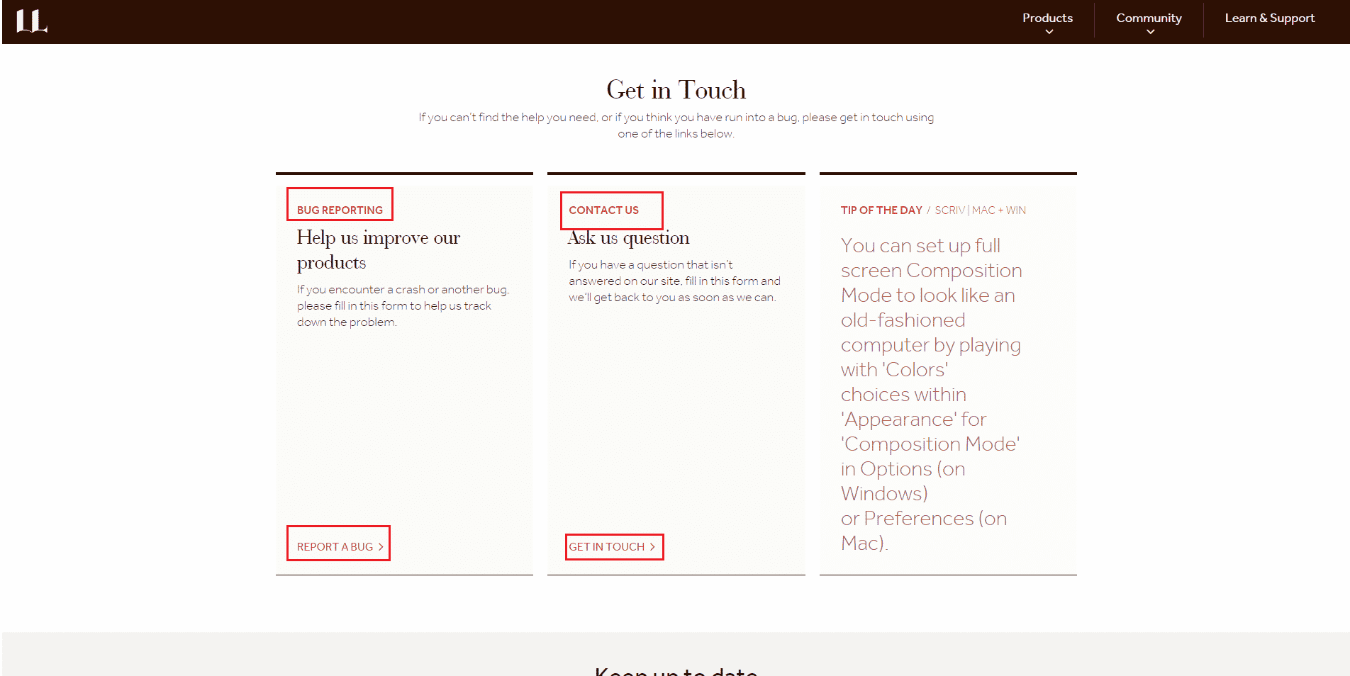 Report a bug Scrivener support page
