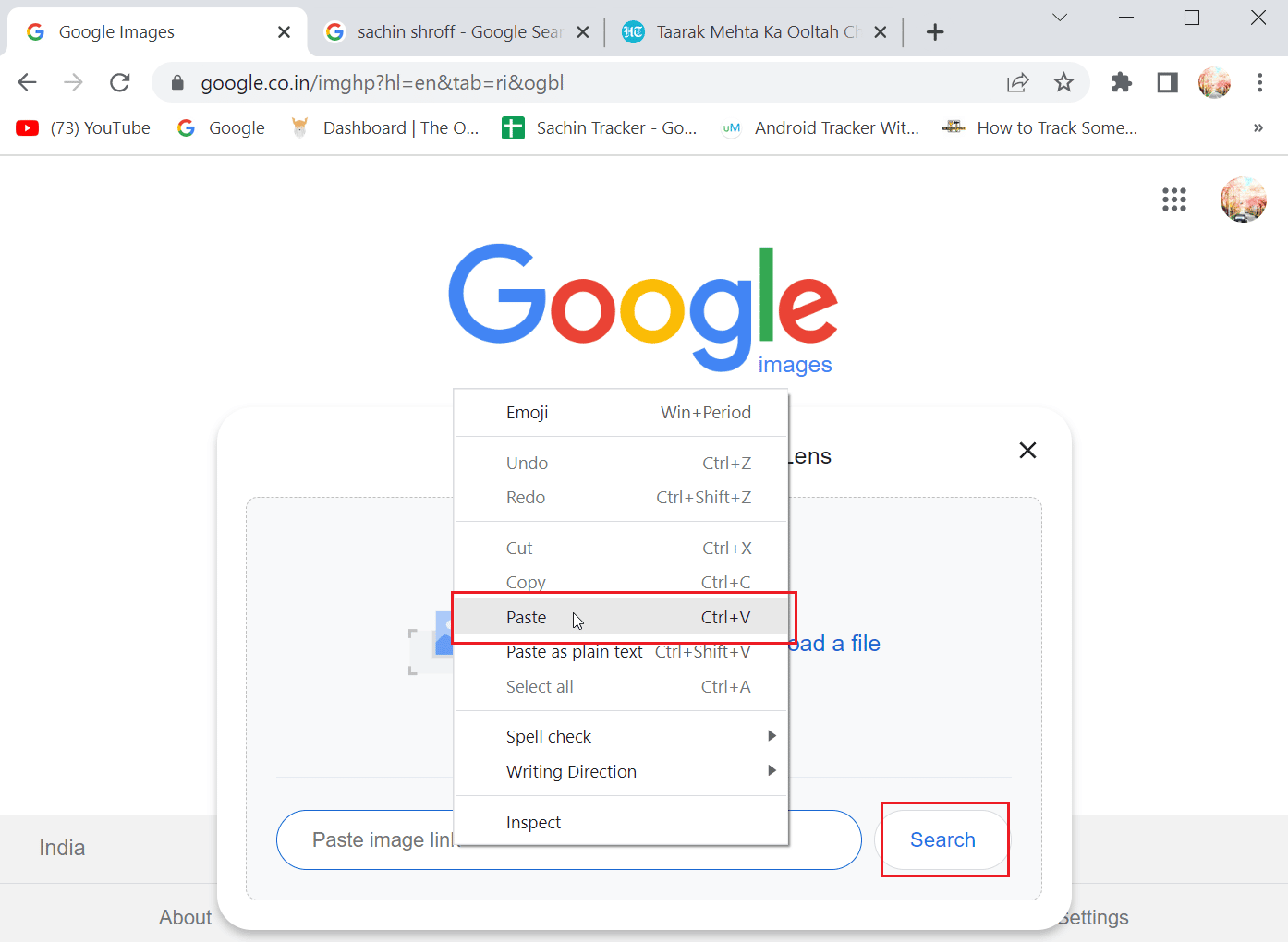 right click and click paste then click search
