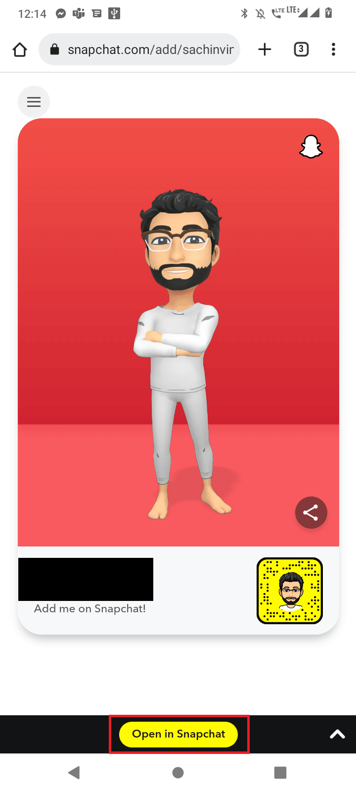 tap on open in snapchat