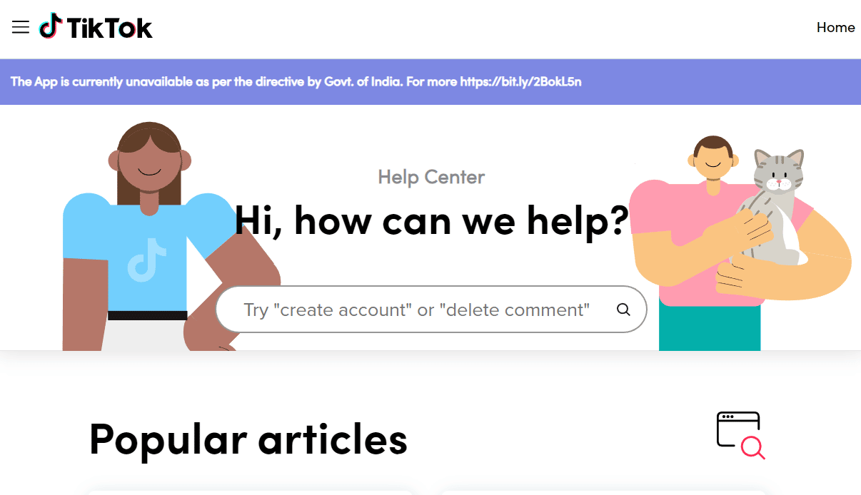 TikTok Help Center Page
