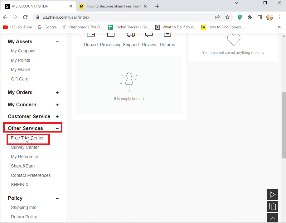 click on free trial center