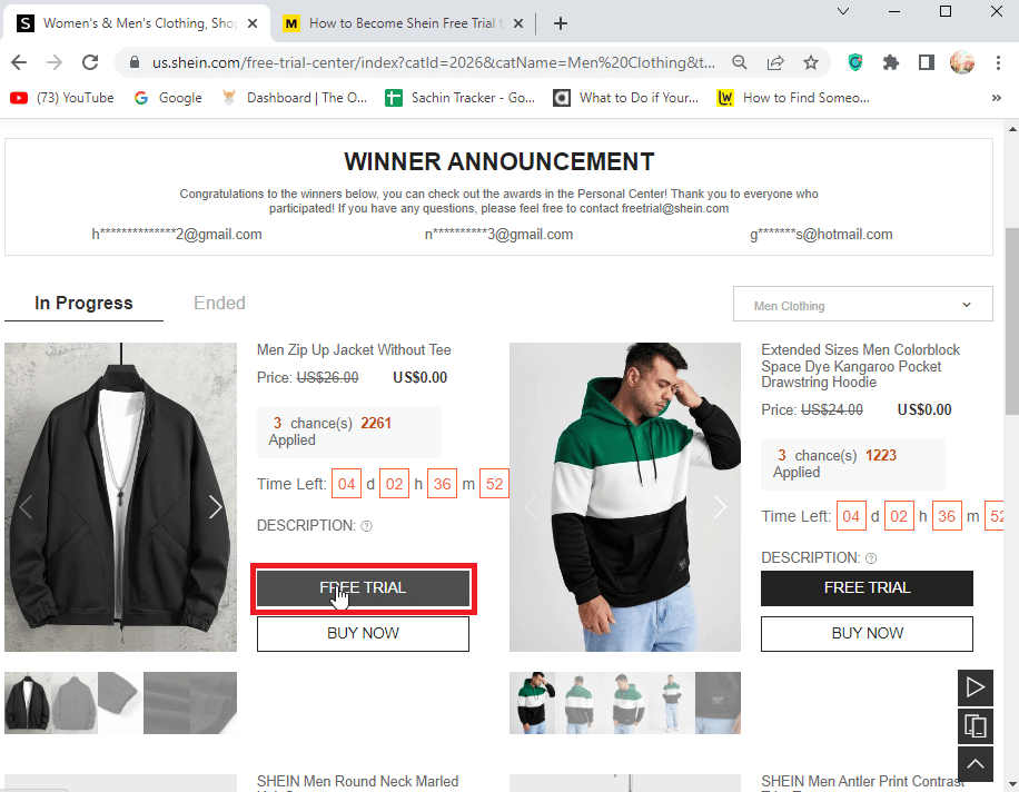 click on free trial. How to Get SHEIN Free Trial Coupon