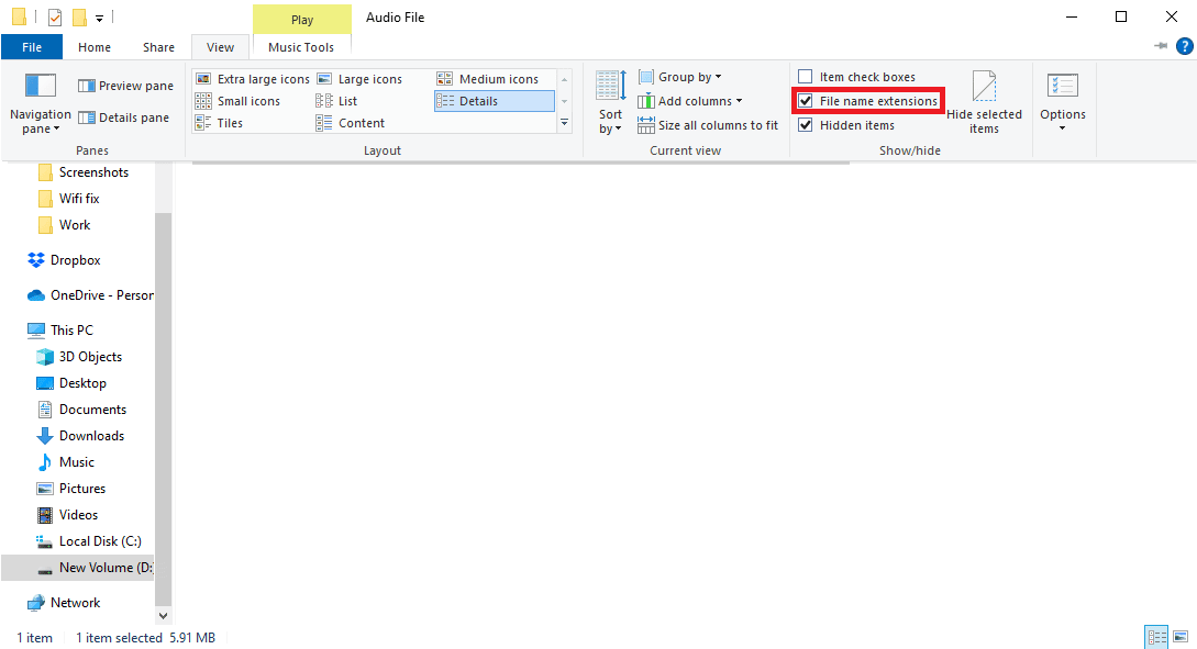check the box for File name extension