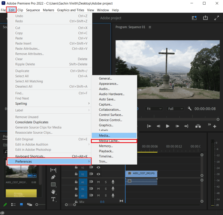 open media cache in preferences adobe premiere pro