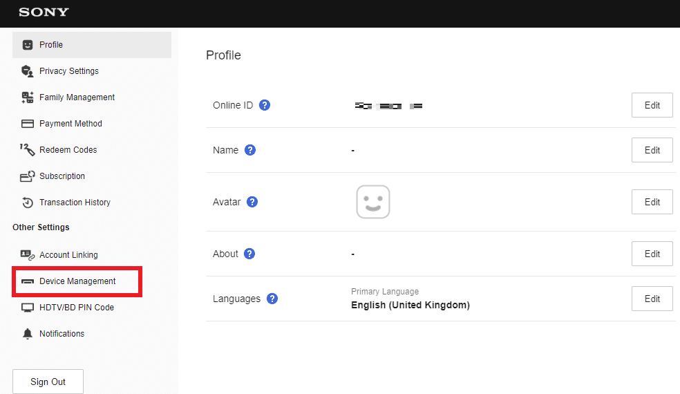Click on Device Management under Other Settings from the left pane | How to Sign Out of All Devices on PlayStation