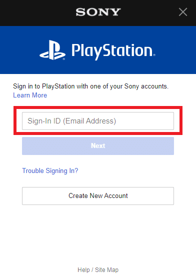 Sign-In with your Sony ID first and then Password on the next click. 