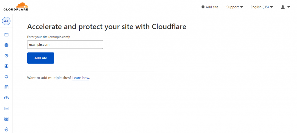 Cloudflare's add a new website URL