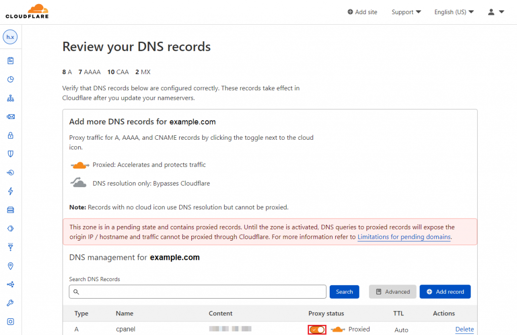 Cloudflare review DNS records