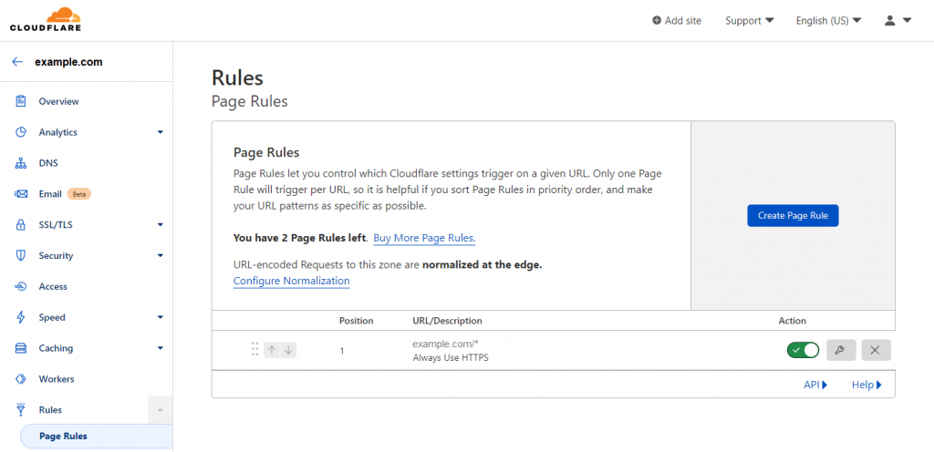 Cloudflare page rules page
