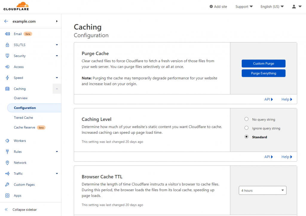 Cloudflare's Caching page