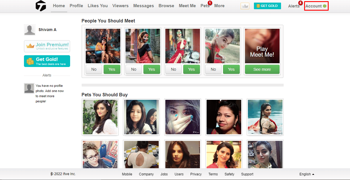  Now click on the Accounts option at the top right corner of your screen