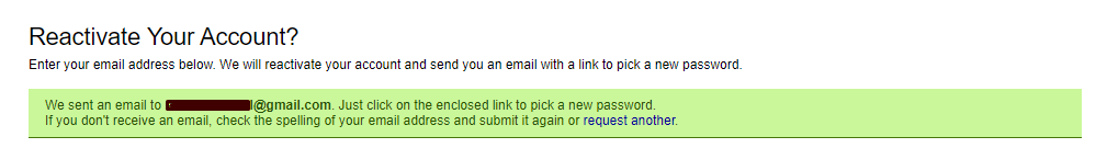 After you email address is submitted successfully, check your email inbox for resetting your Password.