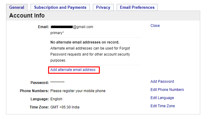 Then Add an alternate email address option, to change your email address to an unlocked email address. 
