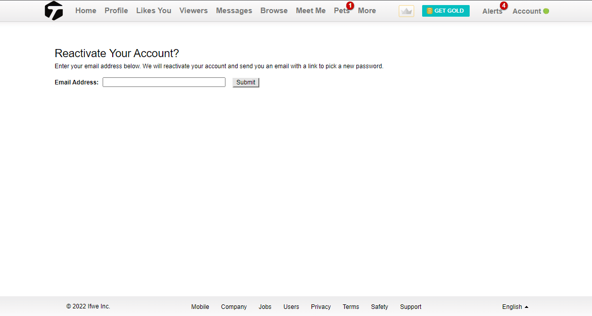 Visit the account reactivation page of Tagged. 