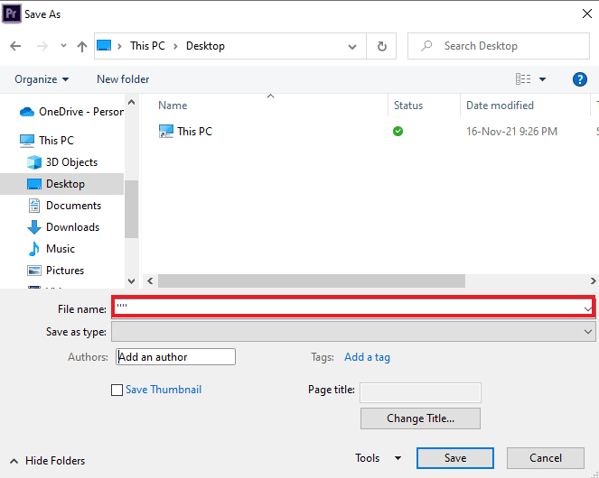 Adobe Premiere Pro save as