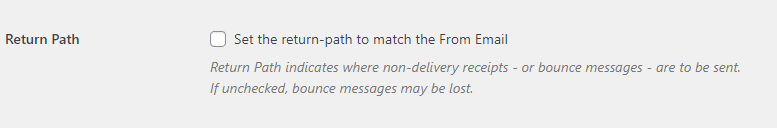 The Mail section on WP Mail SMTP, showing you how to deselect the Return Path option