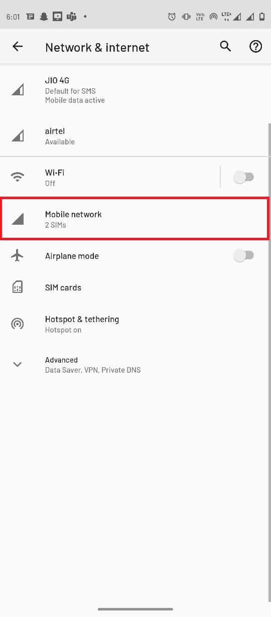 Tap on Mobile Network