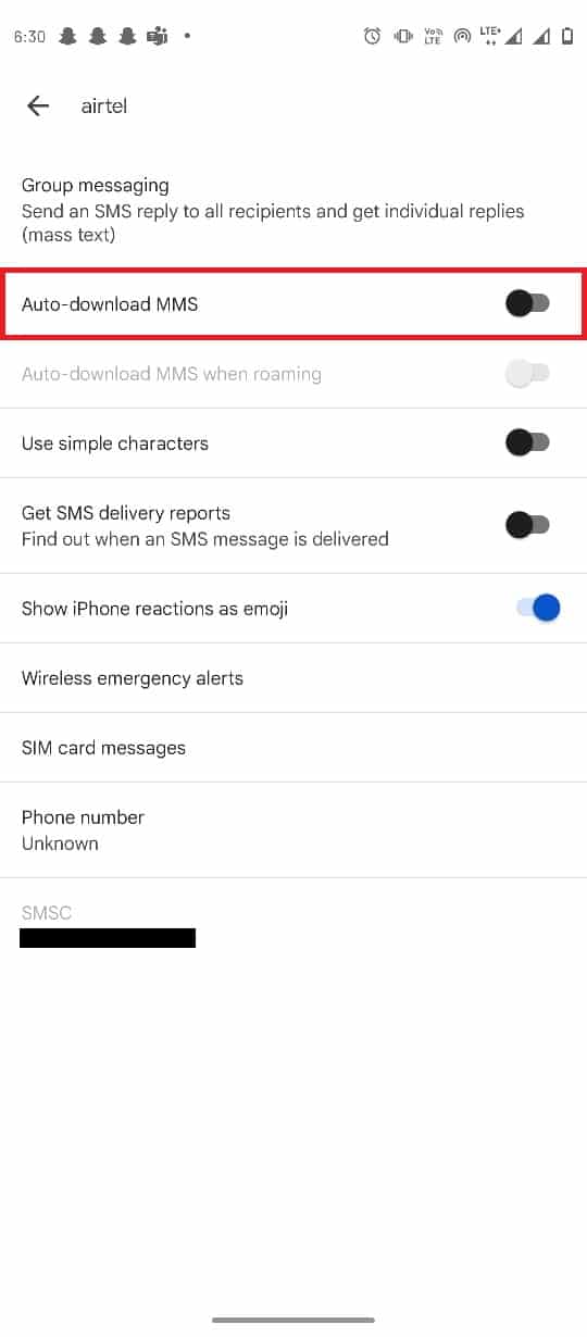 turn off the Auto download MMS setting