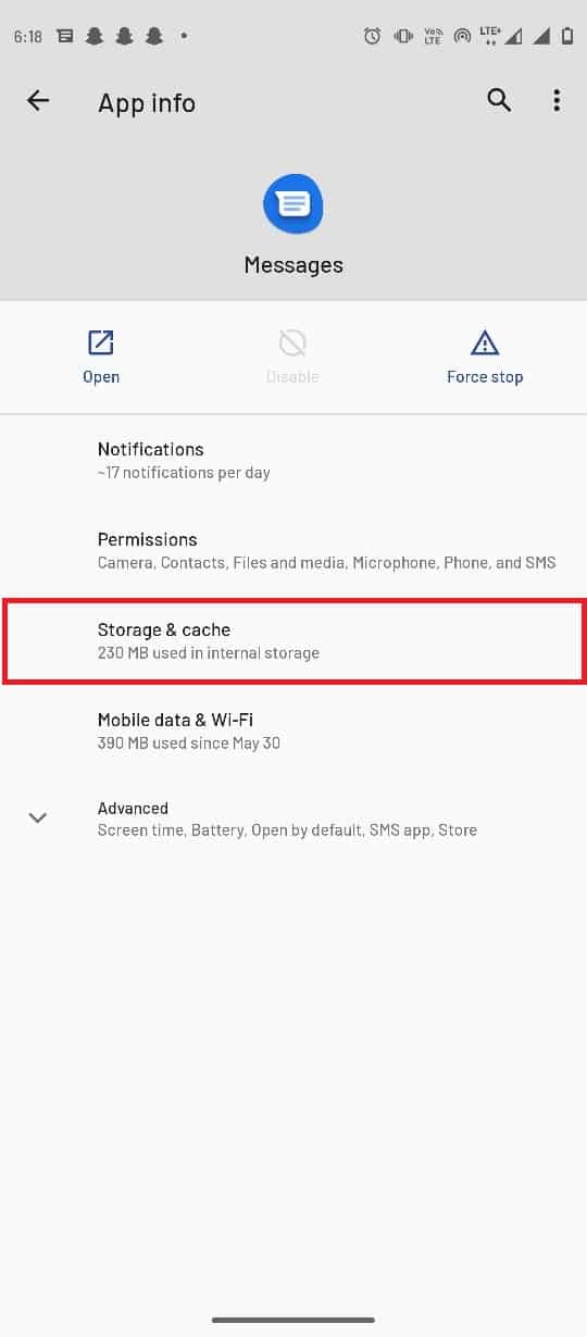 Tap on Storage and cache